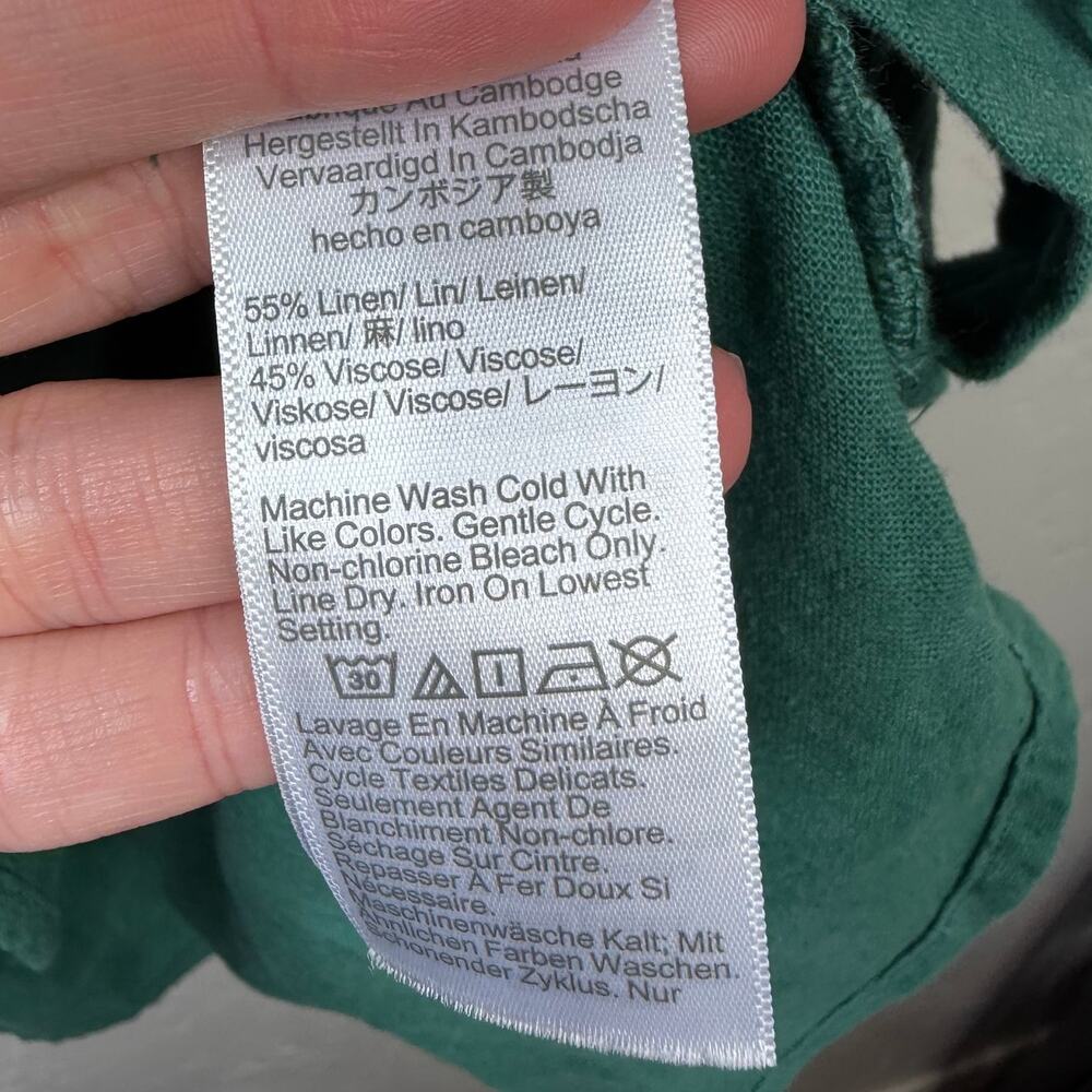 J.Crew Emerald Green Linen Blend Belted Button Front Short Sleeve Shirtdress - Picture 8 of 9